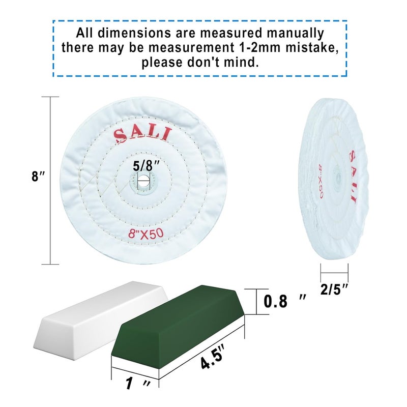 SALI 3 Pack Polishing Wheel for Bench Grinder Buffing Wheel 8 inch White Cotton (50 Ply) for Buffer Polisher Fine Polish Pad 5/8'' Arbor Hole with Polishing Compound Kit - Image 2